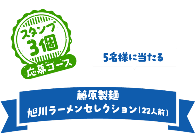 スタンプ3個応募コース 5名様に当たる 藤原製麺 旭川ラーメンセレクション（22人前）